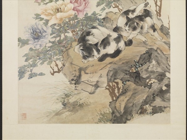 民國程璋花卉雙貓　軸