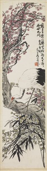 民國謝公展紅梅白鶴　軸