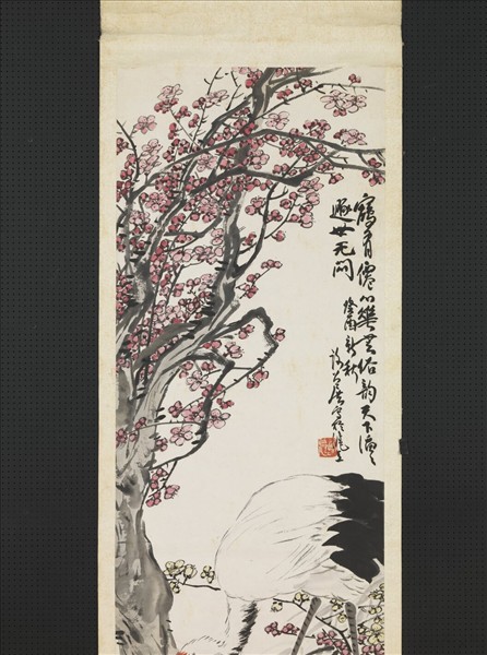 民國謝公展紅梅白鶴　軸