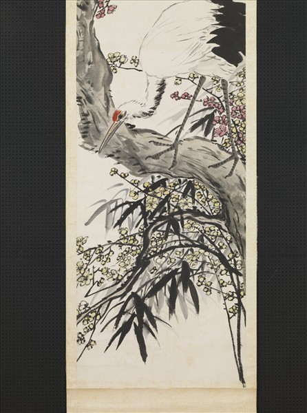 民國謝公展紅梅白鶴　軸