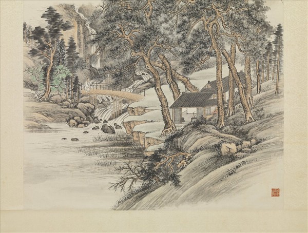 民國馮超然松谿飛瀑圖　軸