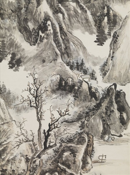 民國黃賓虹山澗孤帆　軸