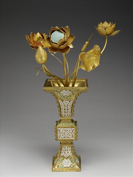 銅鍍金嵌玉石花觚