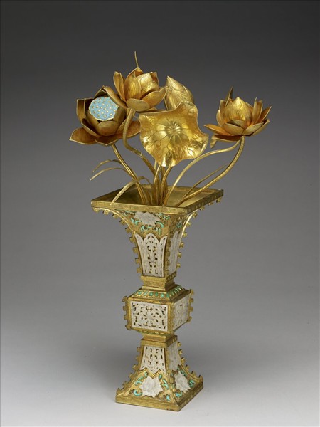 銅鍍金嵌玉石花觚