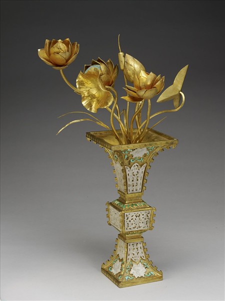 銅鍍金嵌玉石花觚