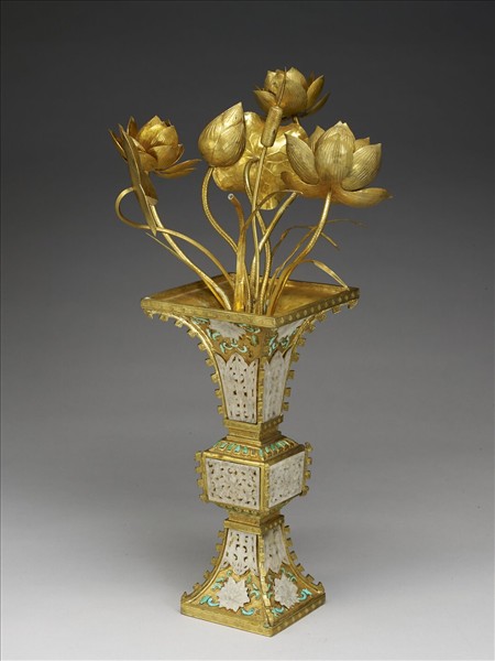 銅鍍金嵌玉石花觚