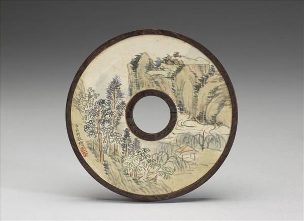 〈西清續鑑〉鏡匣雕刻木蓋附弘旿〈山水〉