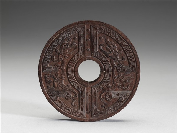 〈西清續鑑〉鏡匣雕刻木蓋附弘旿〈山水〉