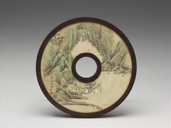 〈寧壽續鑑‧第二十三冊〉鏡匣雕刻木蓋附德山〈山水〉