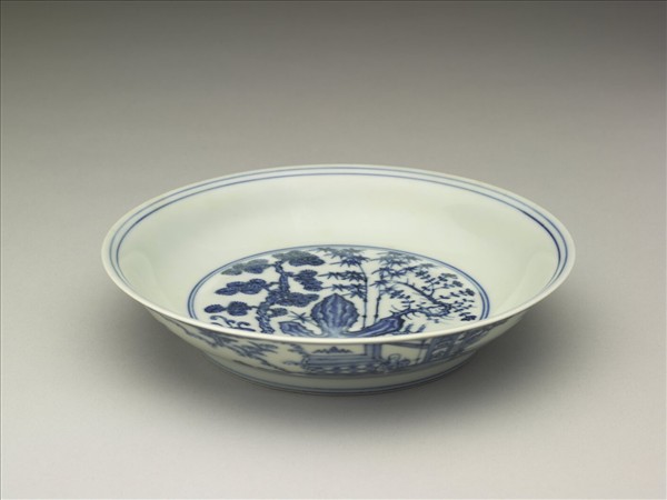 青花三友仕女圖盤