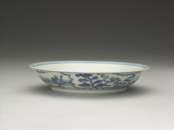 青花三友仕女圖盤