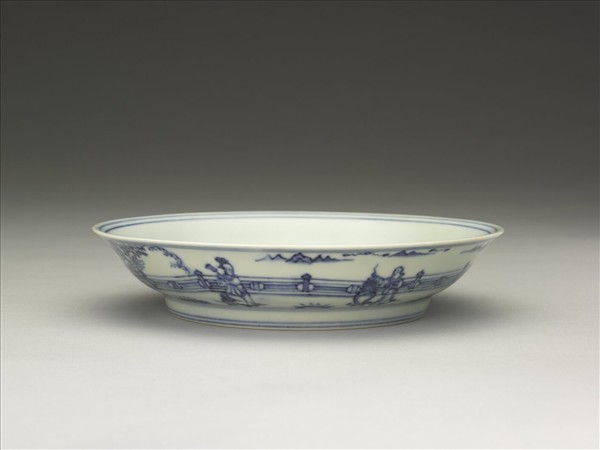 青花三友仕女圖盤