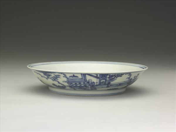 青花三友仕女圖盤