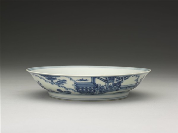 青花三友仕女圖盤