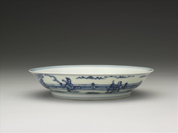 青花三友仕女圖盤