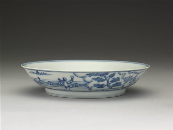 青花三友仕女圖盤