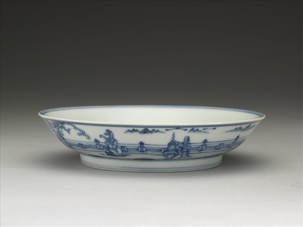 青花三友仕女圖盤