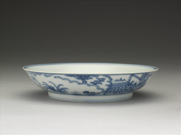 青花三友仕女圖盤