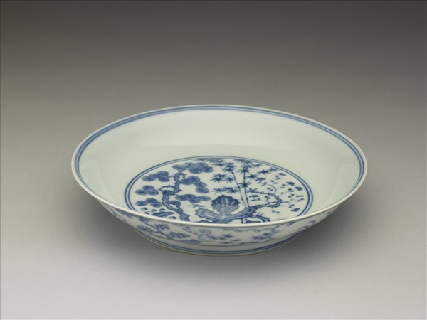 青花三友仕女圖盤