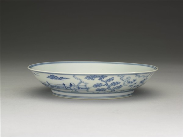 青花三友仕女圖盤