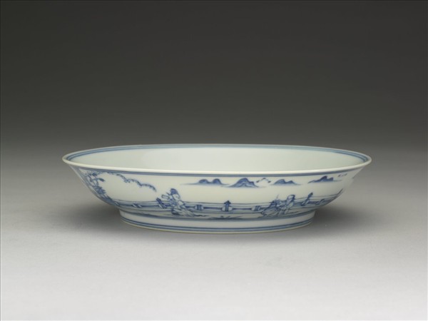 青花三友仕女圖盤