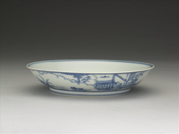 青花三友仕女圖盤