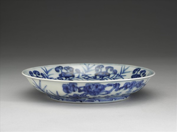 青花靈芝三友圖盤