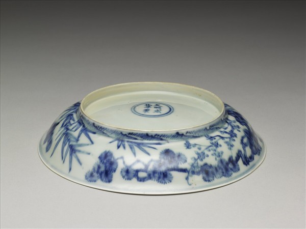 青花靈芝三友圖盤