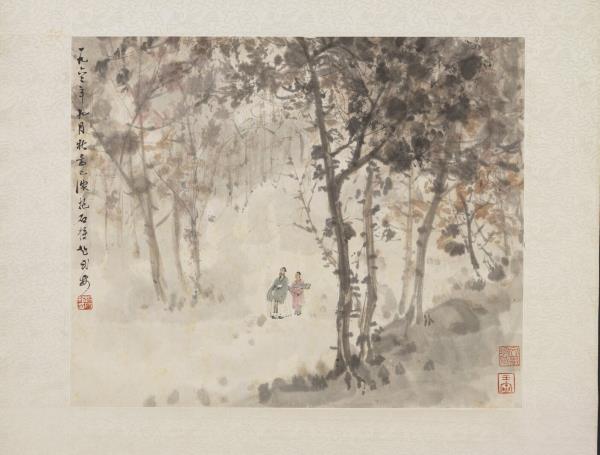 民國傅抱石秋林漫步　軸