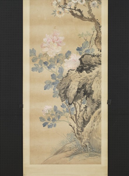 清張熊花鳥四屏　軸　碧桃牡丹