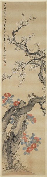 清張熊花鳥四屏　軸　白梅山茶