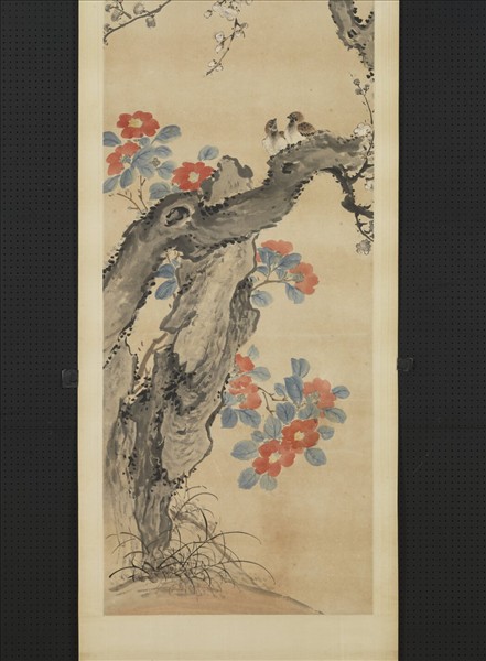 清張熊花鳥四屏　軸　白梅山茶