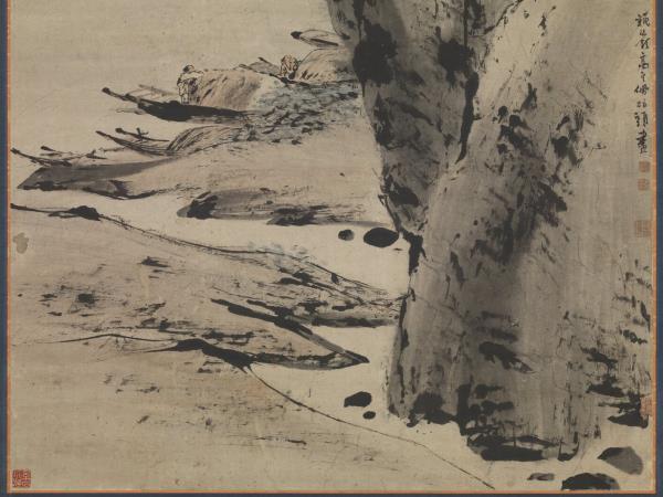 清高其佩岩溪泊舟  軸