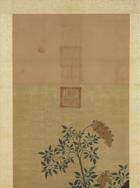 宋緙絲崔白芝仙祝壽　軸