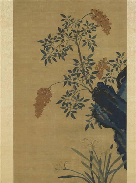 宋緙絲崔白芝仙祝壽　軸