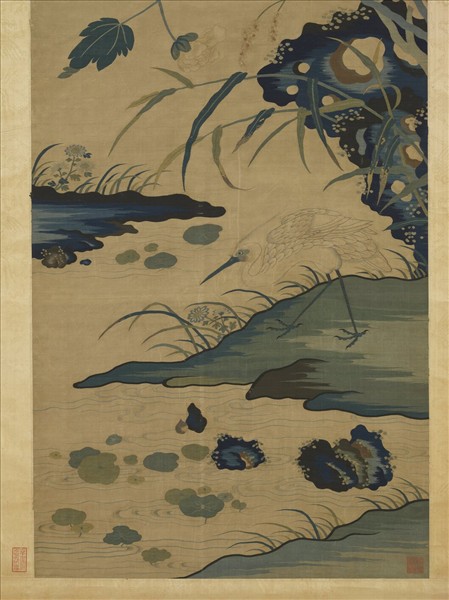 宋緙絲崔白一鷺榮華　軸