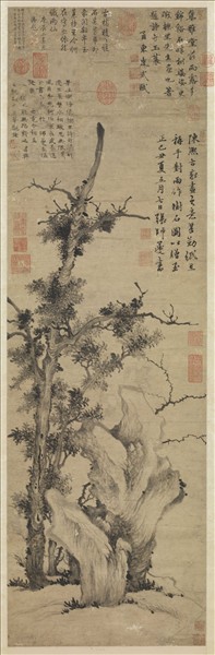元張舜咨畫樹石　軸