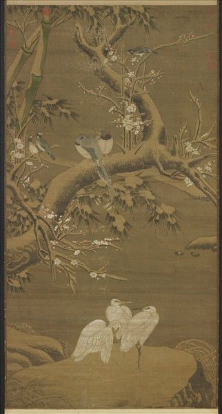 元人瑞雪仙禽　軸