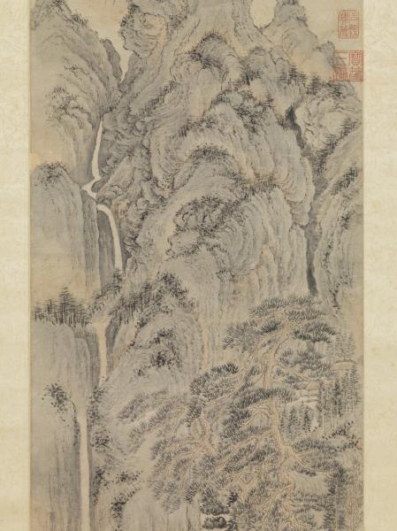 元王蒙松窗高士圖　軸