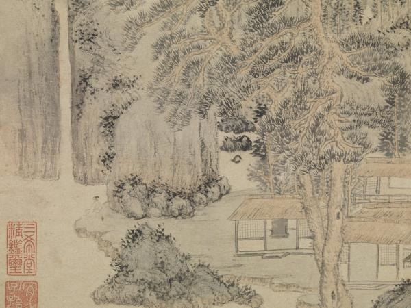 元王蒙松窗高士圖　軸