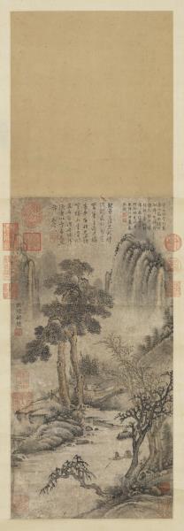 元盛懋畫蒼山白雲　軸