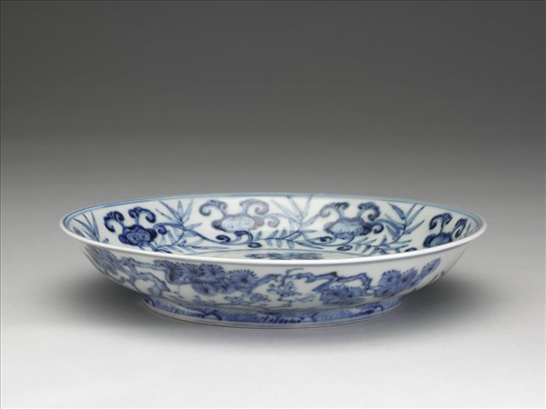 青花竹芝三友圖盤