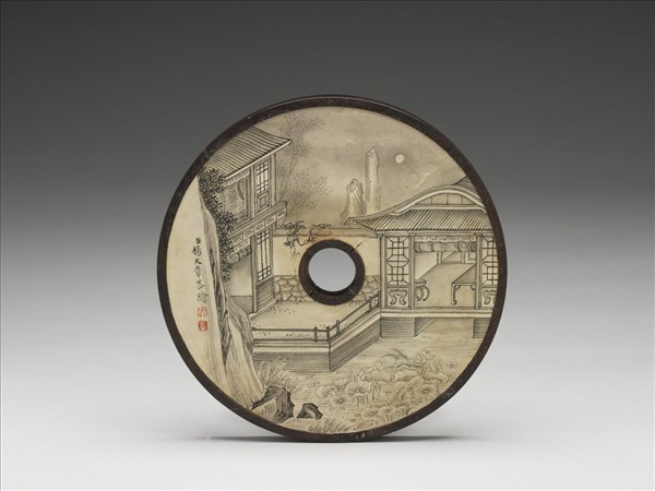 雕刻木蓋附楊大章〈樓臺月夜〉