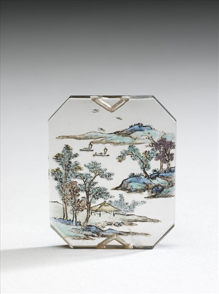 玻璃胎畫琺瑯山水牌