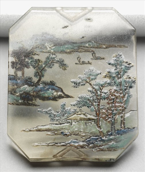 玻璃胎畫琺瑯山水牌