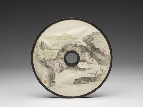 雕刻木蓋附賈全〈桃花源〉