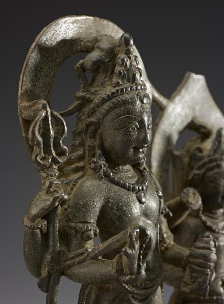 青銅鎏金烏瑪—大自在天及聖牛難提立像