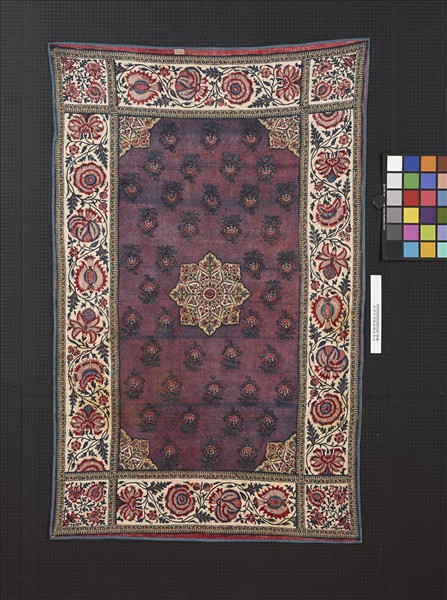 印度 外銷伊朗花卉紋繪染墊布