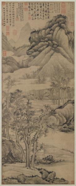 五代南唐巨然寒林晚岫圖　軸