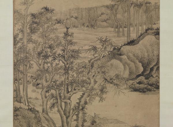 五代南唐巨然寒林晚岫圖　軸